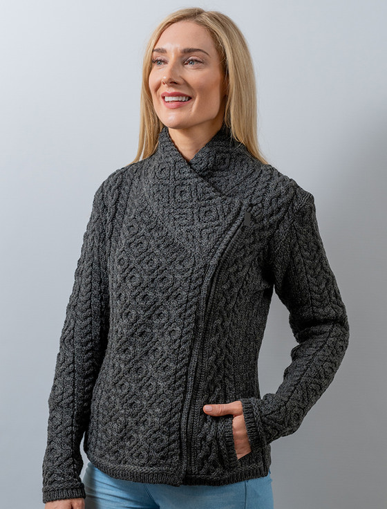 Women's Aran Jacket With Side Zip - Graphite