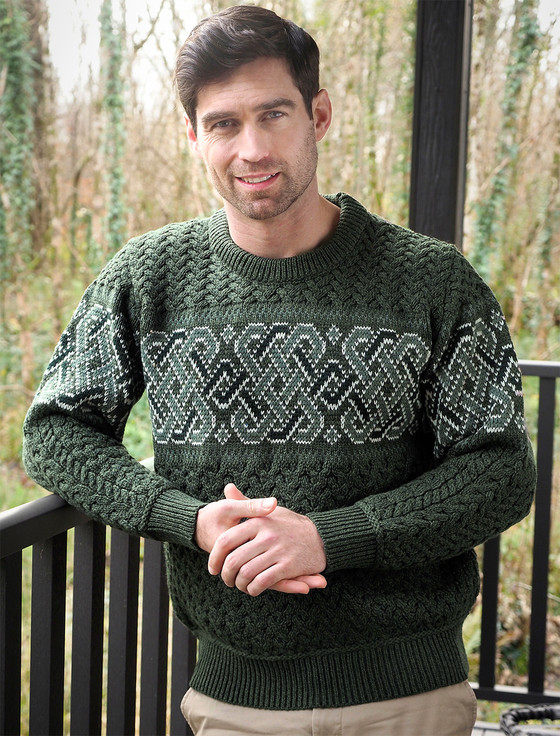 Merino Jacquard Crew Neck Sweater | Aran Sweater Market