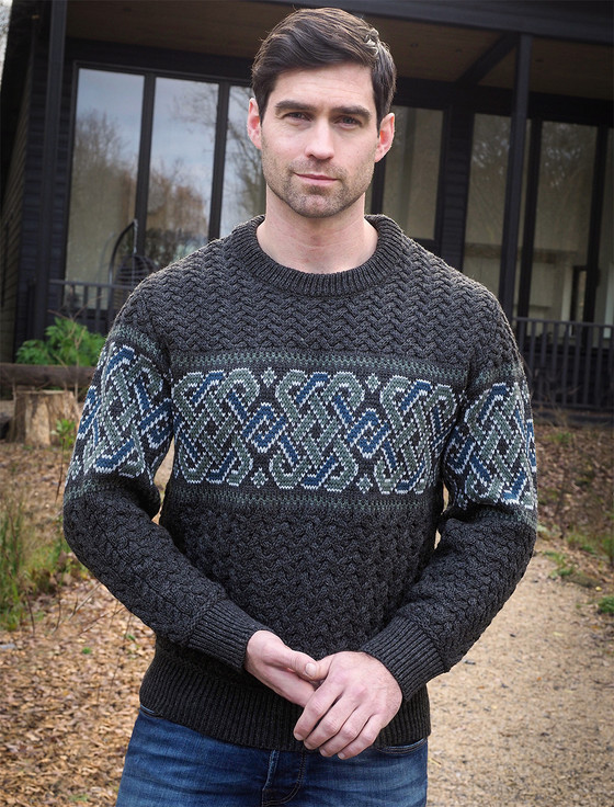 Merino Jacquard Crew Neck Sweater | Aran Sweater Market