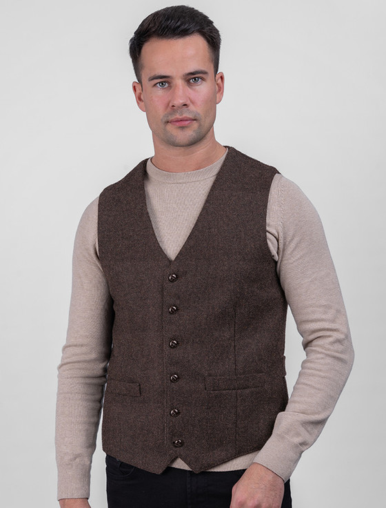 Burns Wool Tweed Waistcoat - Brown