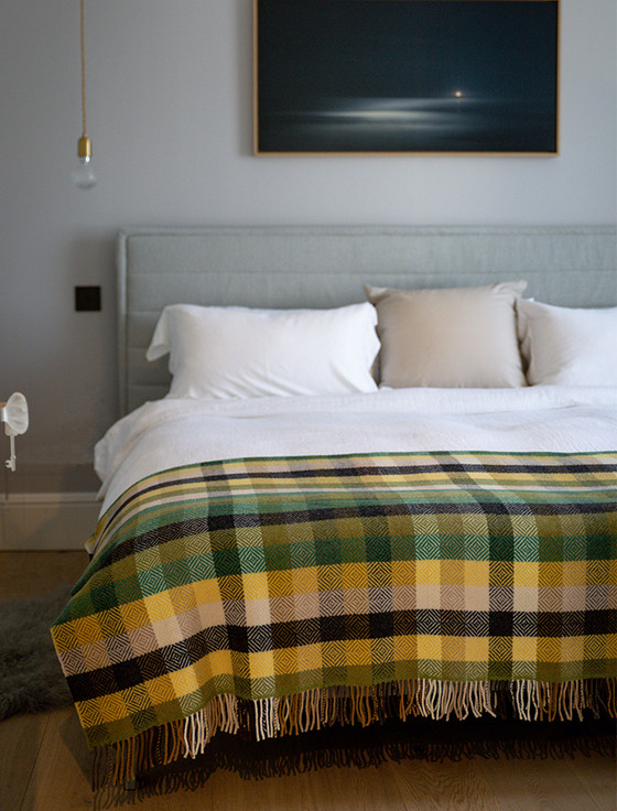 Luxury Cashmere Wool Throw - Green Gold & Black