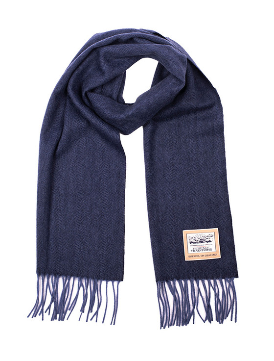 Pure Wool Herringbone Scarf - Heritage Navy