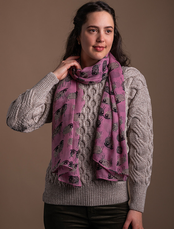 Sketched Sheep Motif Scarf - Pink