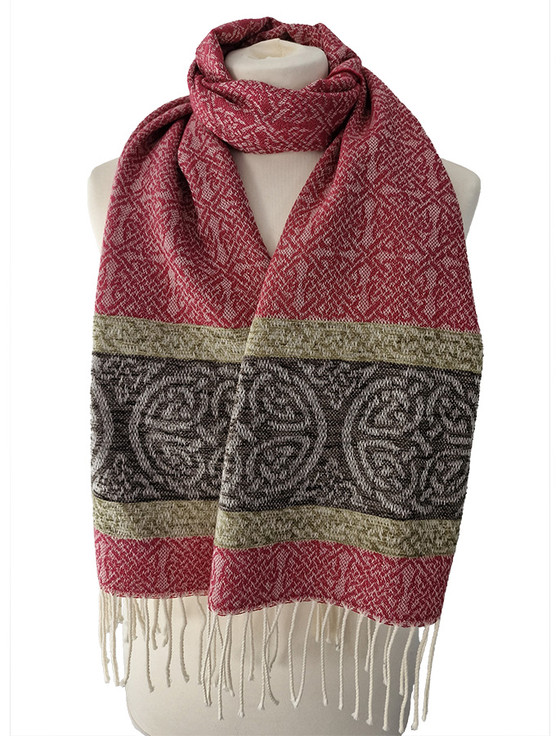 Celtic Border Pattern Scarf - Raspberry