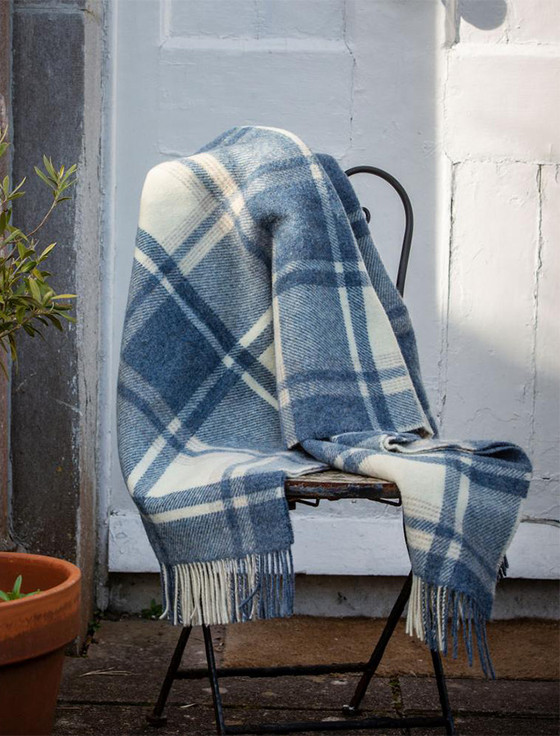 Irish Wool Picnic Throw - Natural, Denim & Blue