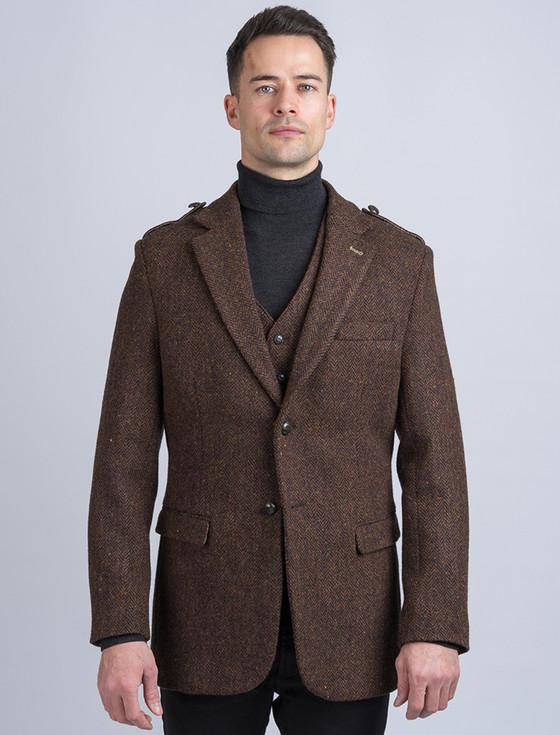 O'Brien Brown Herringbone Tweed Jacket