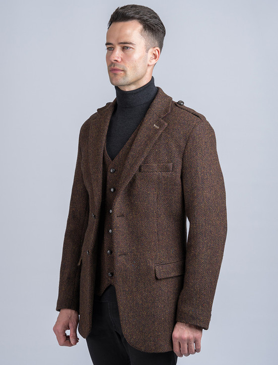 O'Brien Brown Herringbone Tweed Jacket