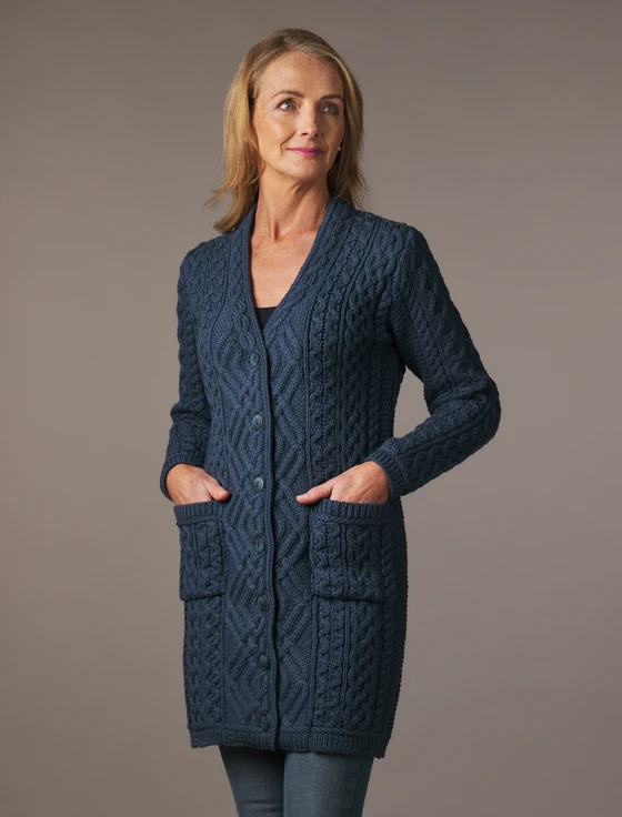 V-Neck Coat with Patch Pockets - Mallard