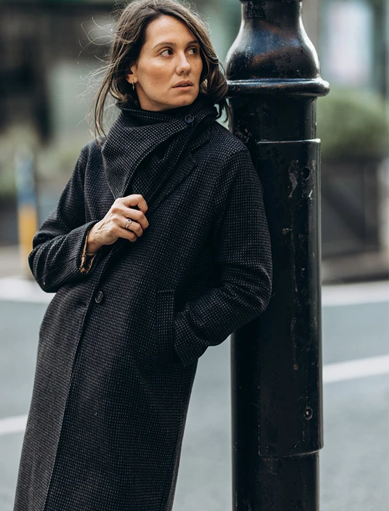 Ladies Irish Tweed City Coat - Black Check