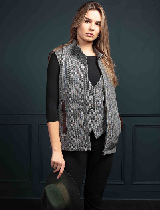 Ladies Tweed Body Warmer - Light Grey