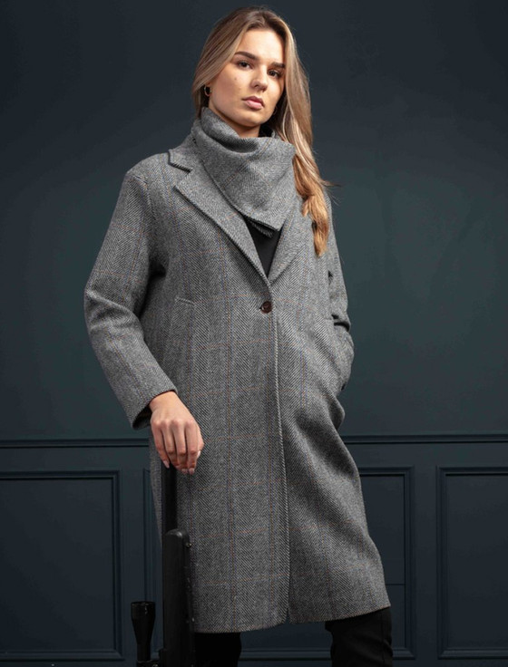 Ladies Irish Tweed City Coat - Light Grey