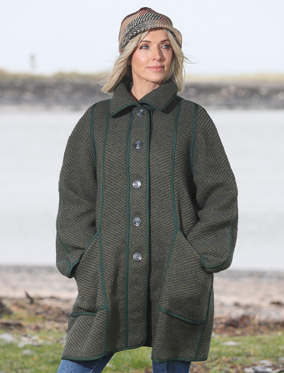 Maureen Tweed Coat - Twill Olive | Aran Sweater Market