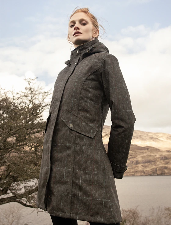 Sophia Waterproof Coat - Green Windowpane