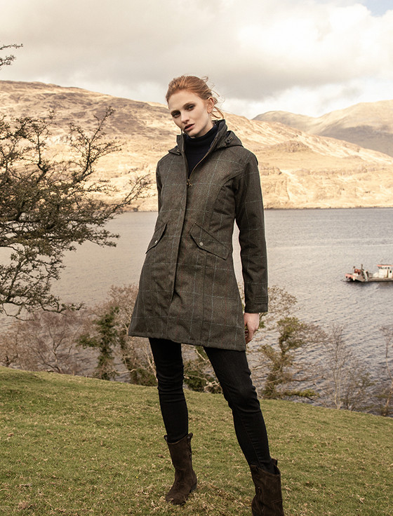 Sweeter Waterproof Sophia Waterproof Coat - Green Windowpane | Aran Sweater Market