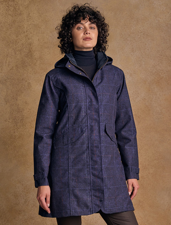 Sophia Waterproof Coat - Navy Windowpane | Aran Sweater Market