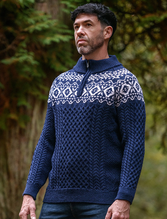 Aran Half-Zip Jacquard Sweater | Aran Sweater Market