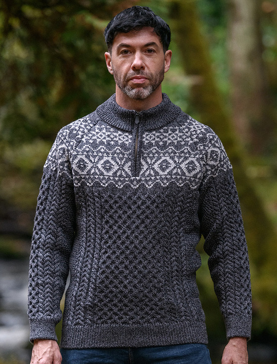 Aran Half-Zip Jacquard Sweater | Aran Sweater Market
