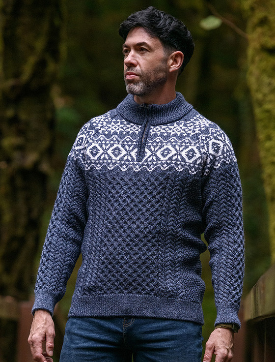 Aran Half-Zip Jacquard Sweater | Aran Sweater Market