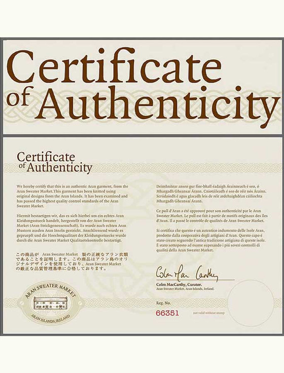Aran Sweater Market - Certificate Of Authenticity