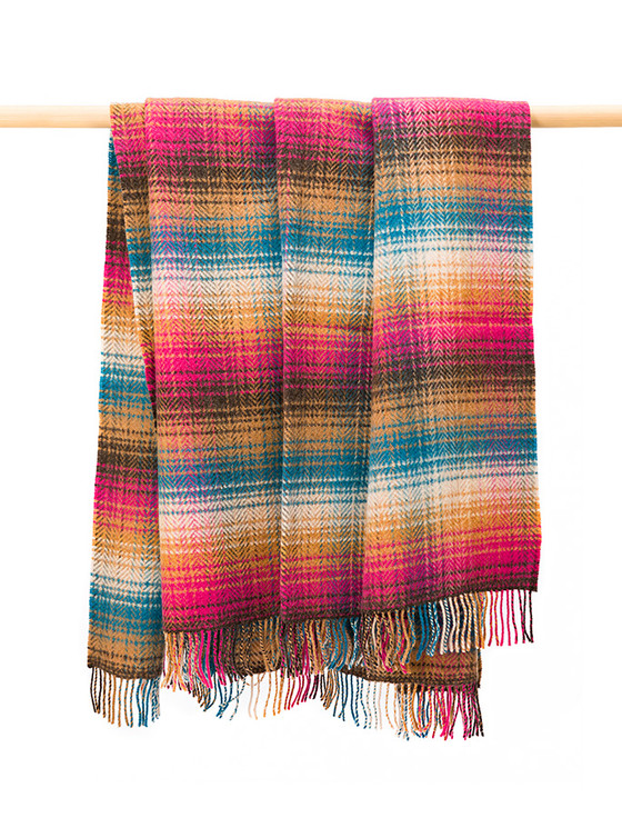 Merino Wool Cashmere Throw - Pink Orange & Teal