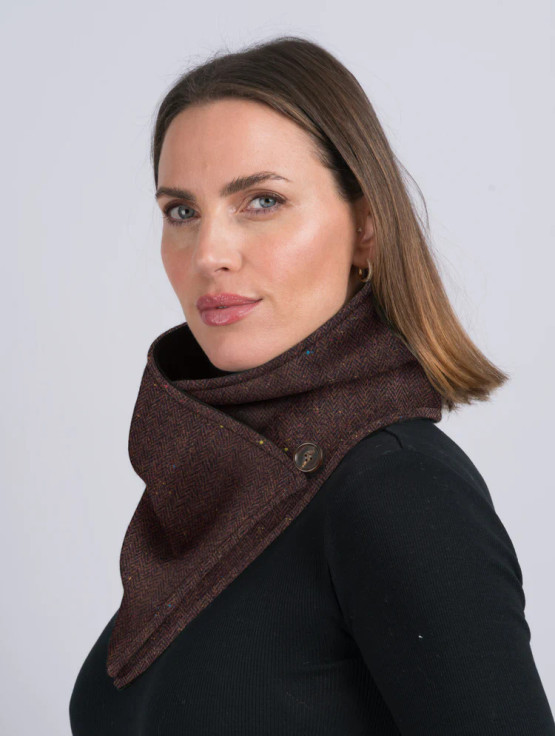 Luxurious Wool Tweed Snood - Brown Herringbone