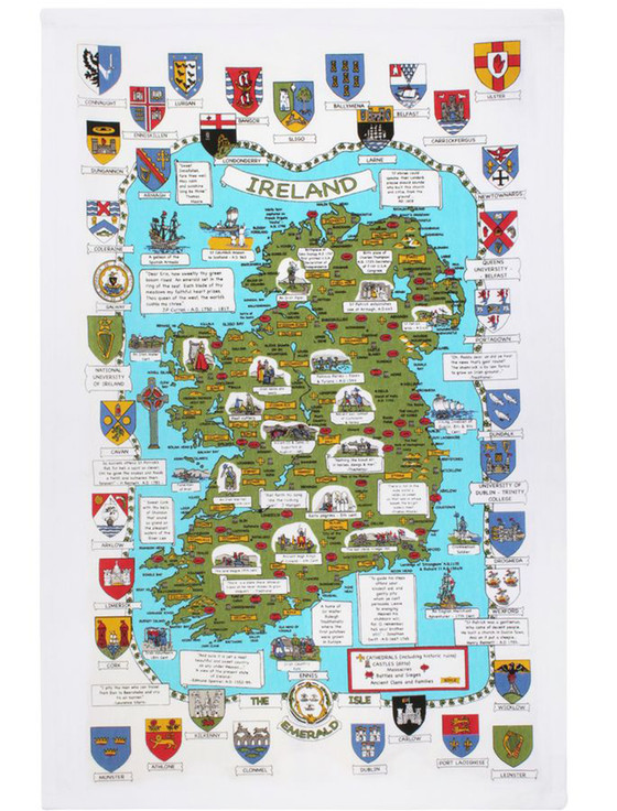 Tea Towel Cotton - Map & Crests