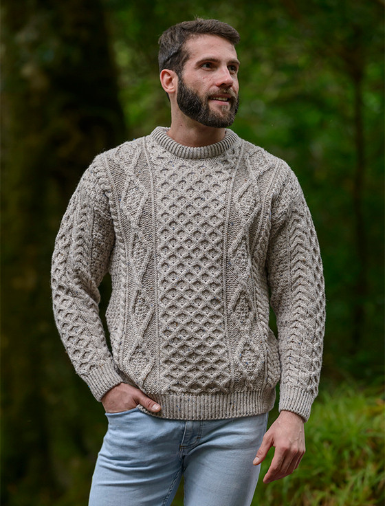 Mens Traditional Aran Wool Sweater - Skiddaw