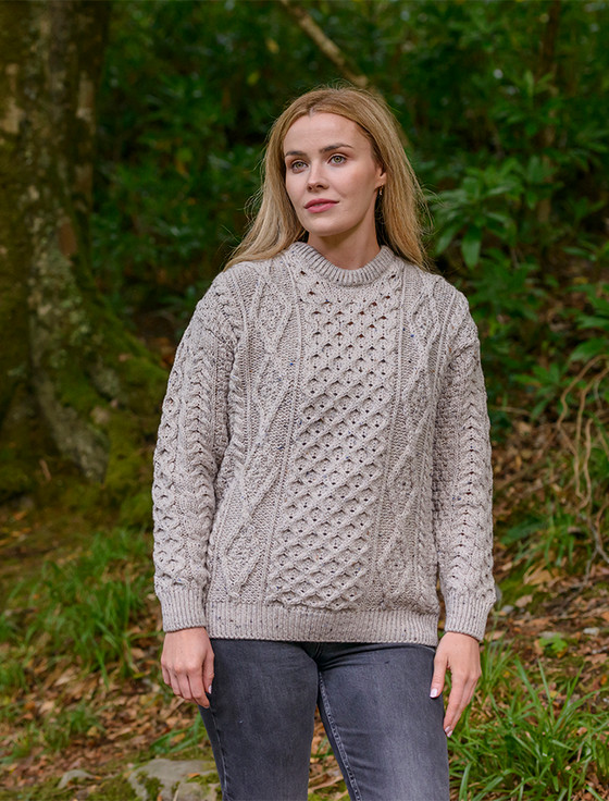 Womens Traditional Aran Wool Sweater - Aran Nep