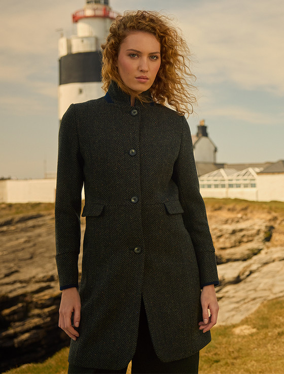 Pamela Tweed Coat - Donegal Pine Herringbone