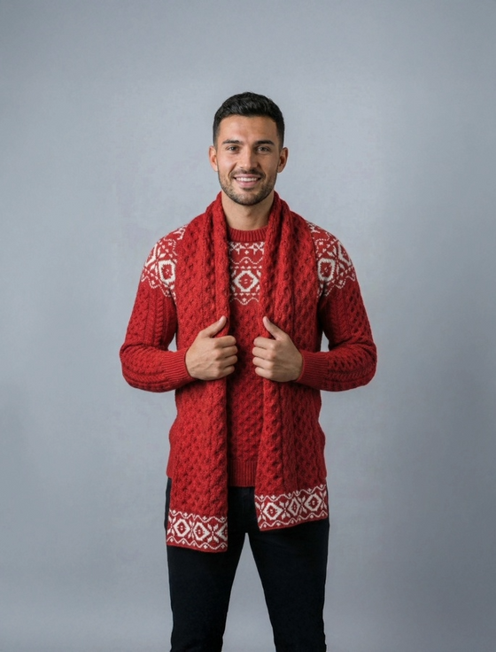 Aran Christmas Scarf - Red/White