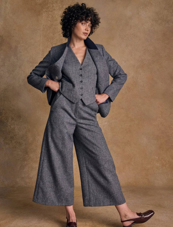 Enya Tweed Culottes  - Denim Herringbone