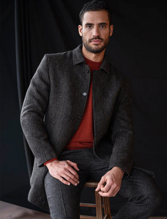 Men's Brown Hopsack City Coat