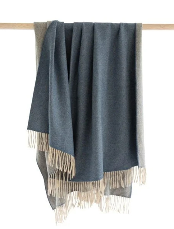 Wool Angora Throw Blue Beige