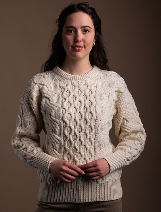 Ladies Supersoft Merino Cable Sweater - Natural White