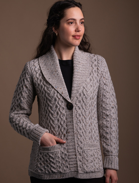 One Button Aran Cardigan - Oatmeal