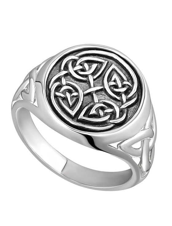 Gents Silver Oxidised Celtic Knot Signet Ring