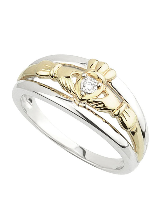 Gold & Silver Diamond Claddagh Ring