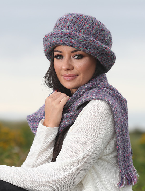  Wool Country Hat & Scarf - Connemara Violet