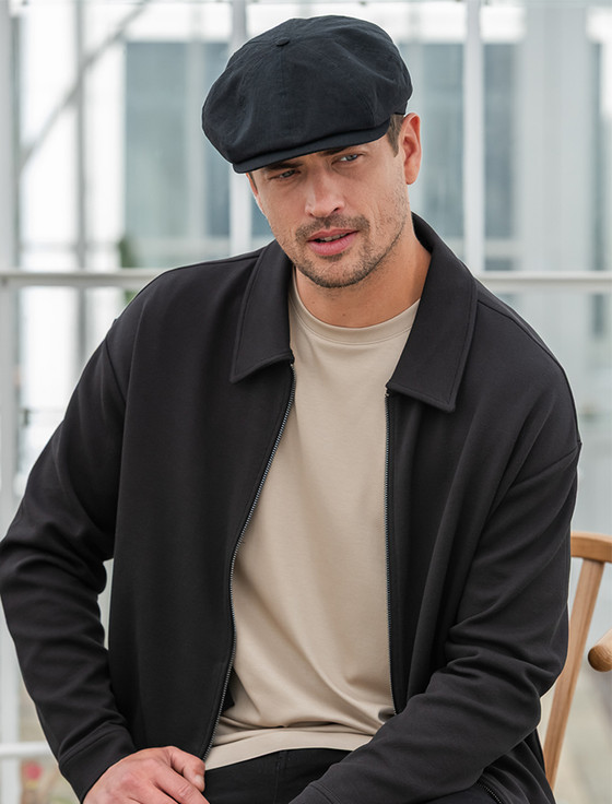 Men's Black Linen 8-Panel Cap