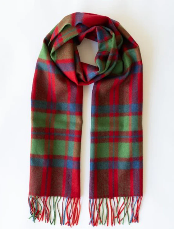 Merino Luxury Wool Plaid Scarf - Red Green & Blue