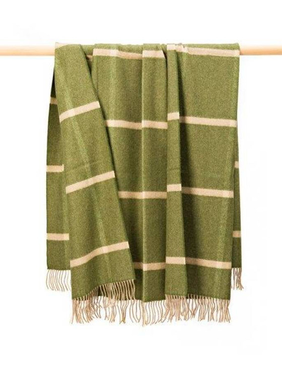 Wool Angora Throw Green Cream