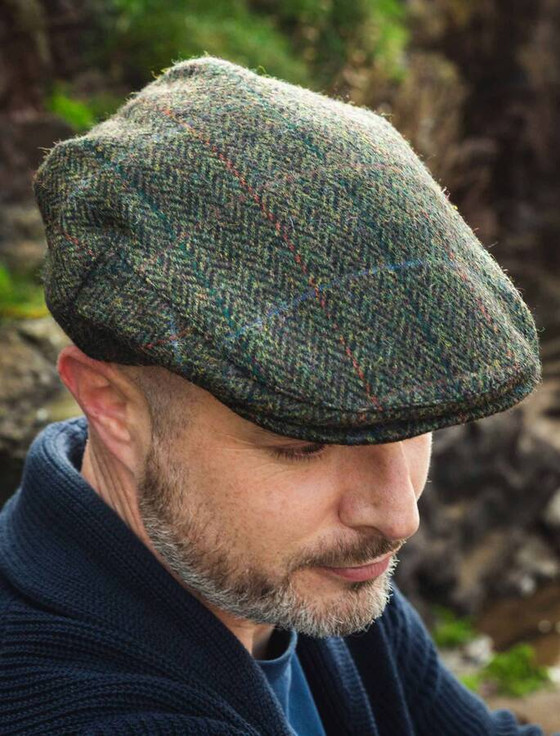 Irish Tweed Cap - Dark Green Black Herringbone