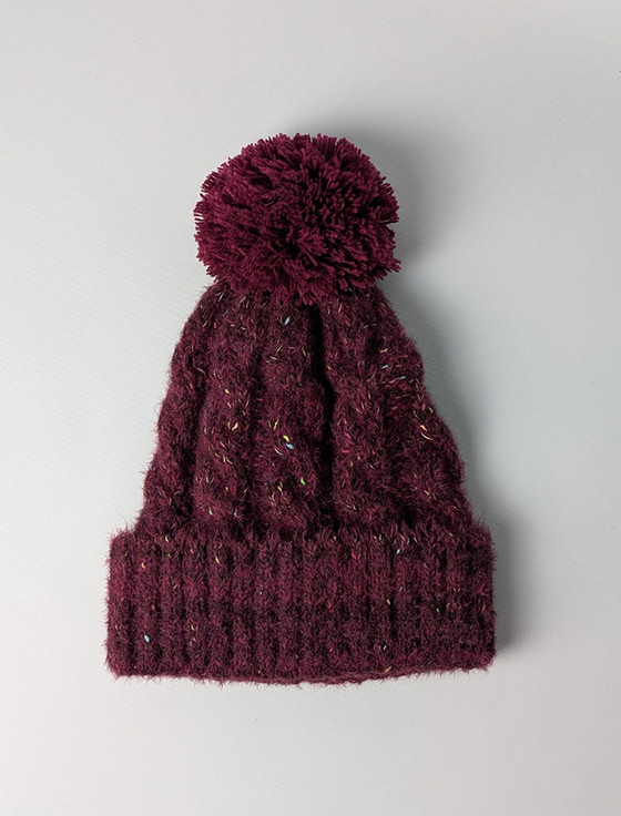 Supersoft Mohair Cable Bobble Hat - Burgundy