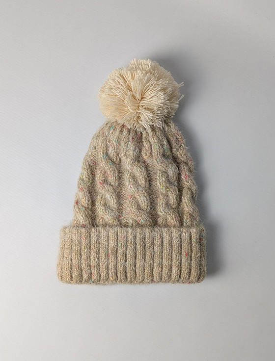 Supersoft Mohair Cable Bobble Hat - Cream