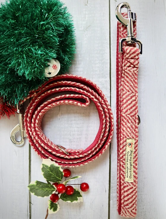 Tweed Wool Dog Lead - Candy Stripe