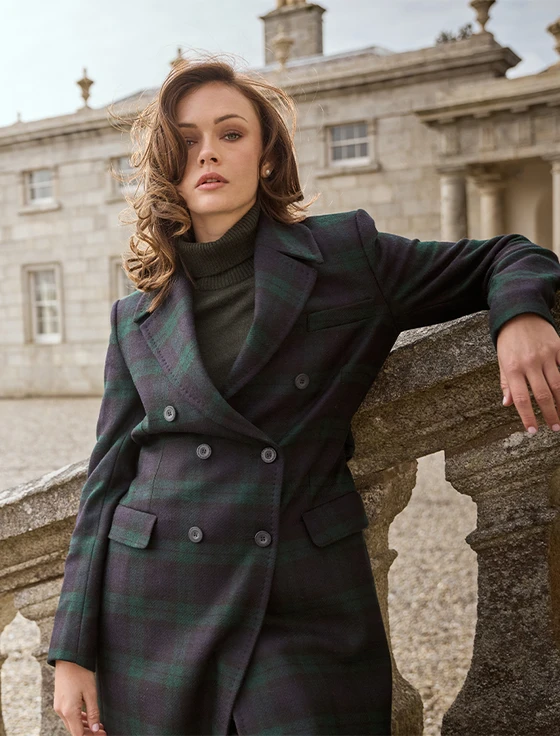 Clodagh Wool Coat - Green Tartan