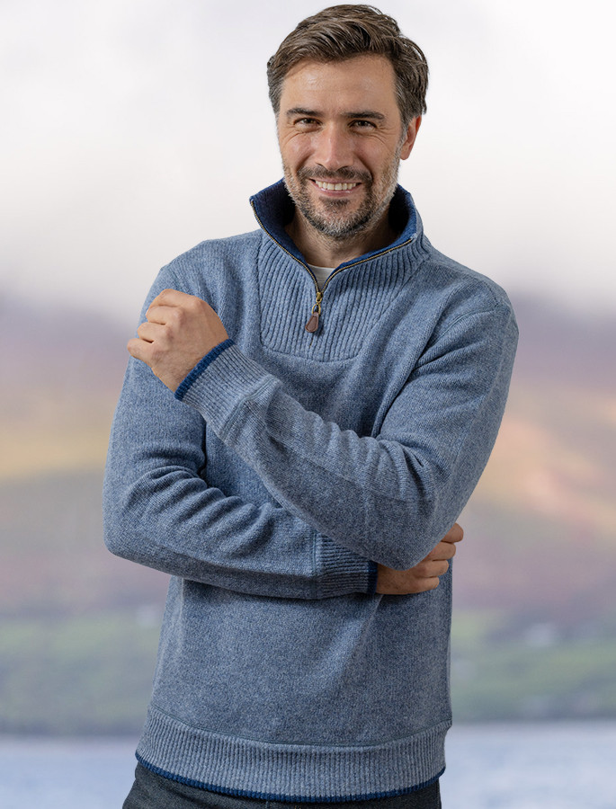 Wool Sweater with Zip, Irish Wool Sweaters