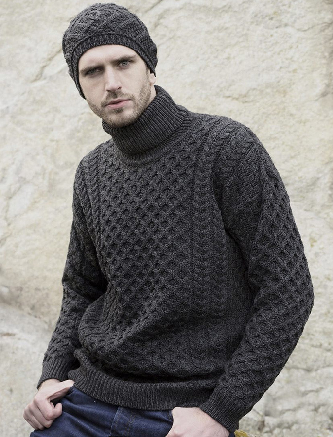 Mens Wool Turtleneck Sweater, Fisherman sweater, Cable knit
