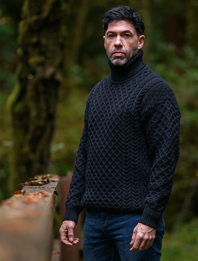 Mens Wool Turtleneck Sweater, Fisherman sweater, Cable knit
