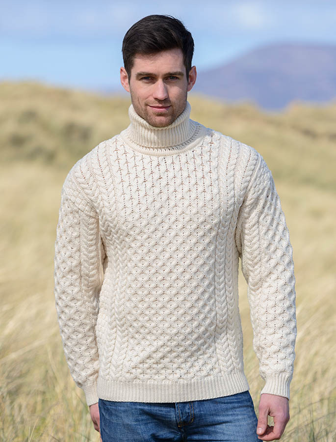 Mens Wool Turtleneck Sweater, Fisherman 